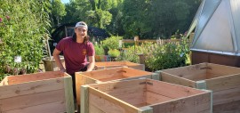 Noah with Pollinator Garden Boxes for Butterfly Tent Safari, Eagle Project